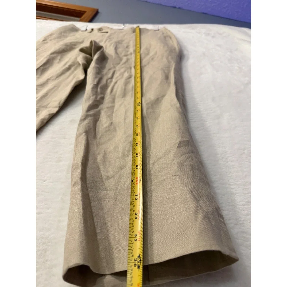 Mens Tan Linen Blend Dress Pants Khaki Straight Leg Trousers Size 34x26 Summer